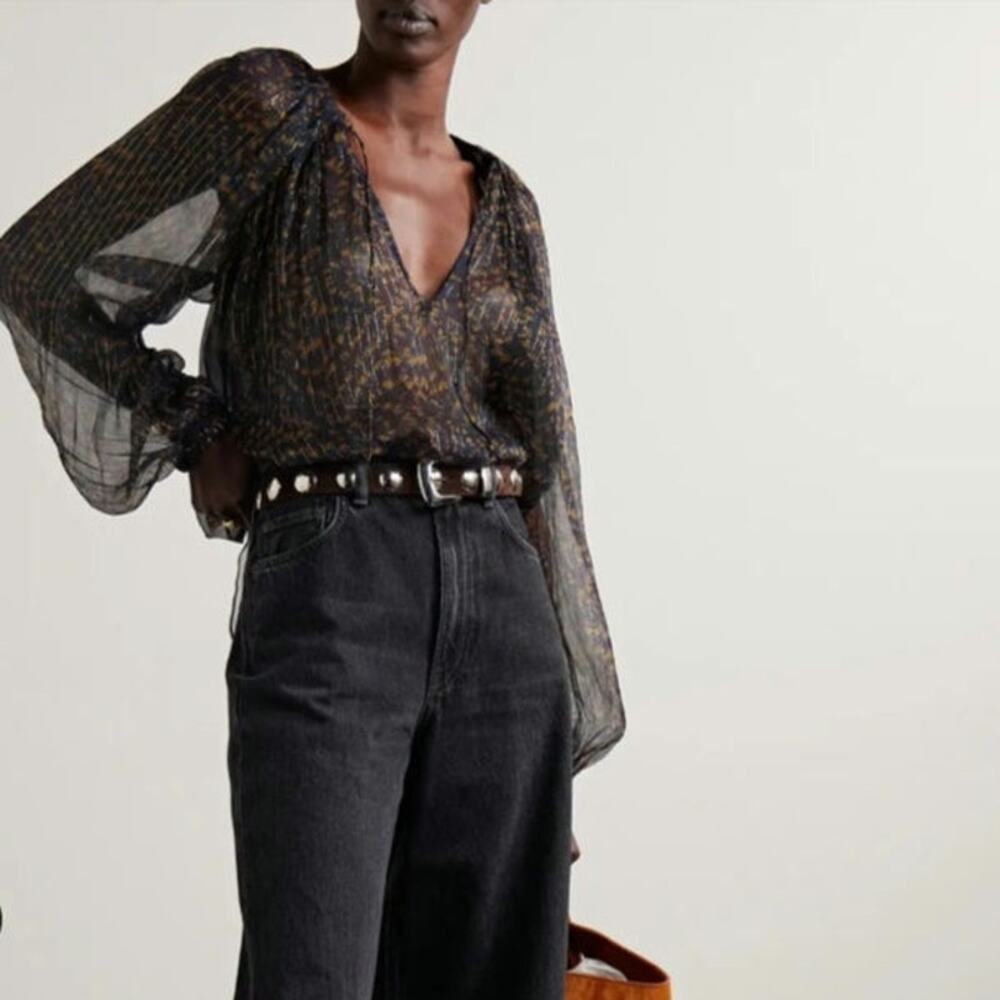 Ulla Johnson Leandra Metallic Silk Chiffon Blouse Size 4
